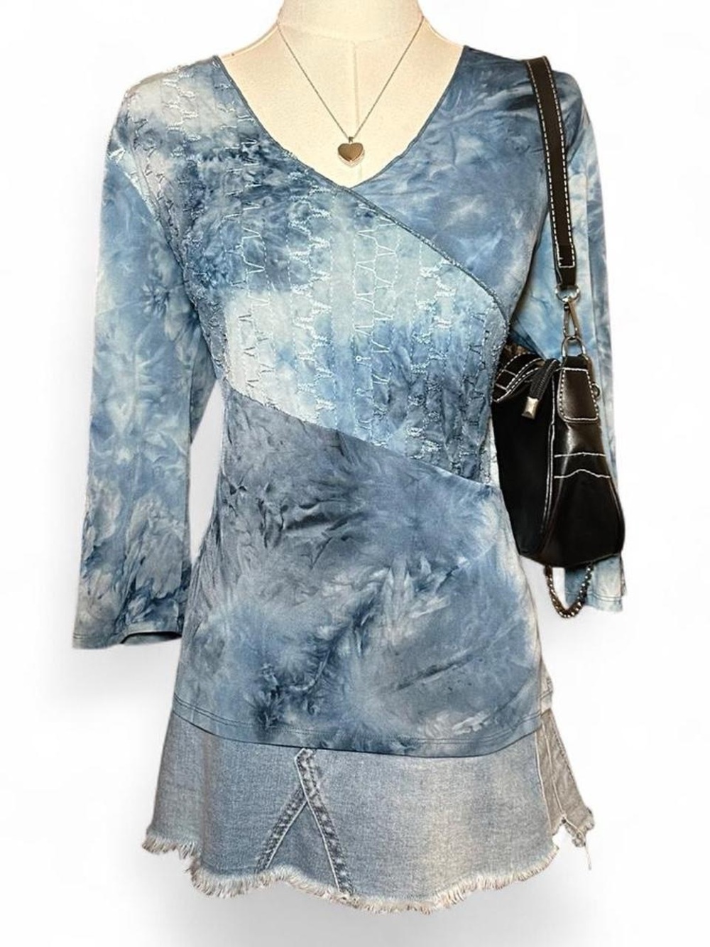 Only Nine Blue Tie-Dye Sequin V-Neck Top Boho Mermaid Fairy Festival